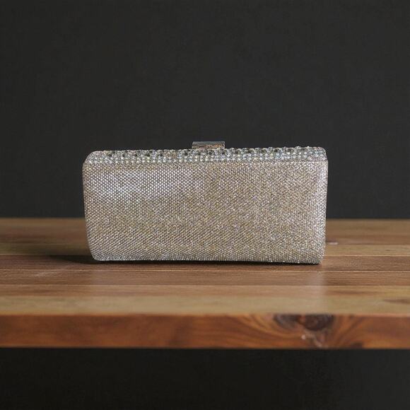 Sparkly Rhinestone Clutch Purse Evening Bag – Silver Glitter Formal Wedding NYE - Picture 3 of 6